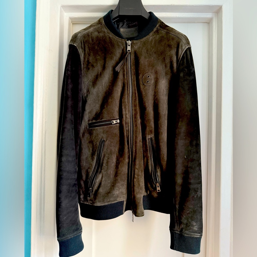 All saints men’s suede leather bomber jacket Black EXTRA LARGE